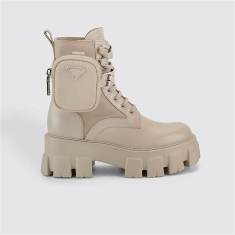 prada monolith boots beige.